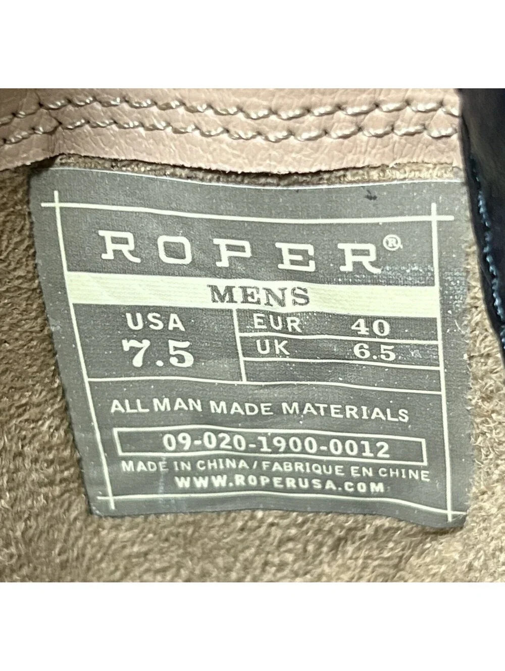 Roper Western Boots Mens Square Stitch Black/Brown Size 7.5